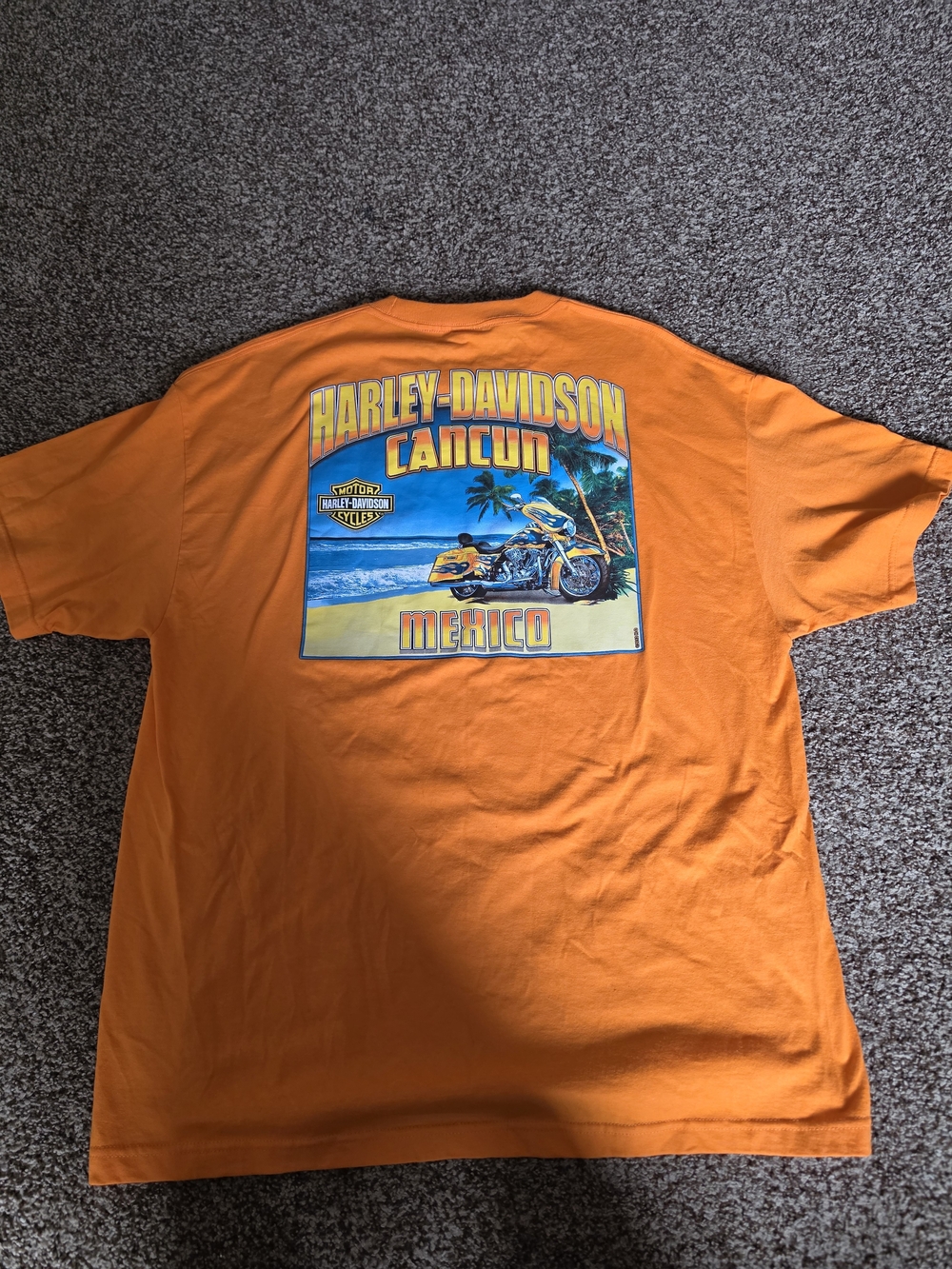 Harley Davidson Cancun Mexico Men's Size 2XL Orange Logo Graphic Short Sleeve